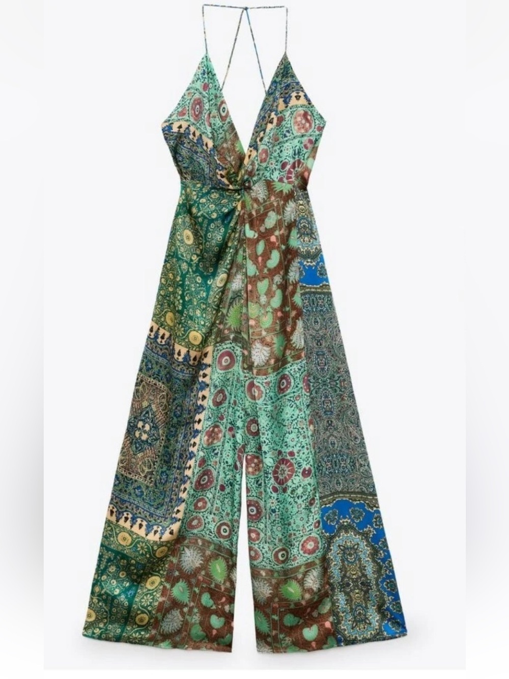 Zara Green Multicolor Patchwork Halter Jumpsuit